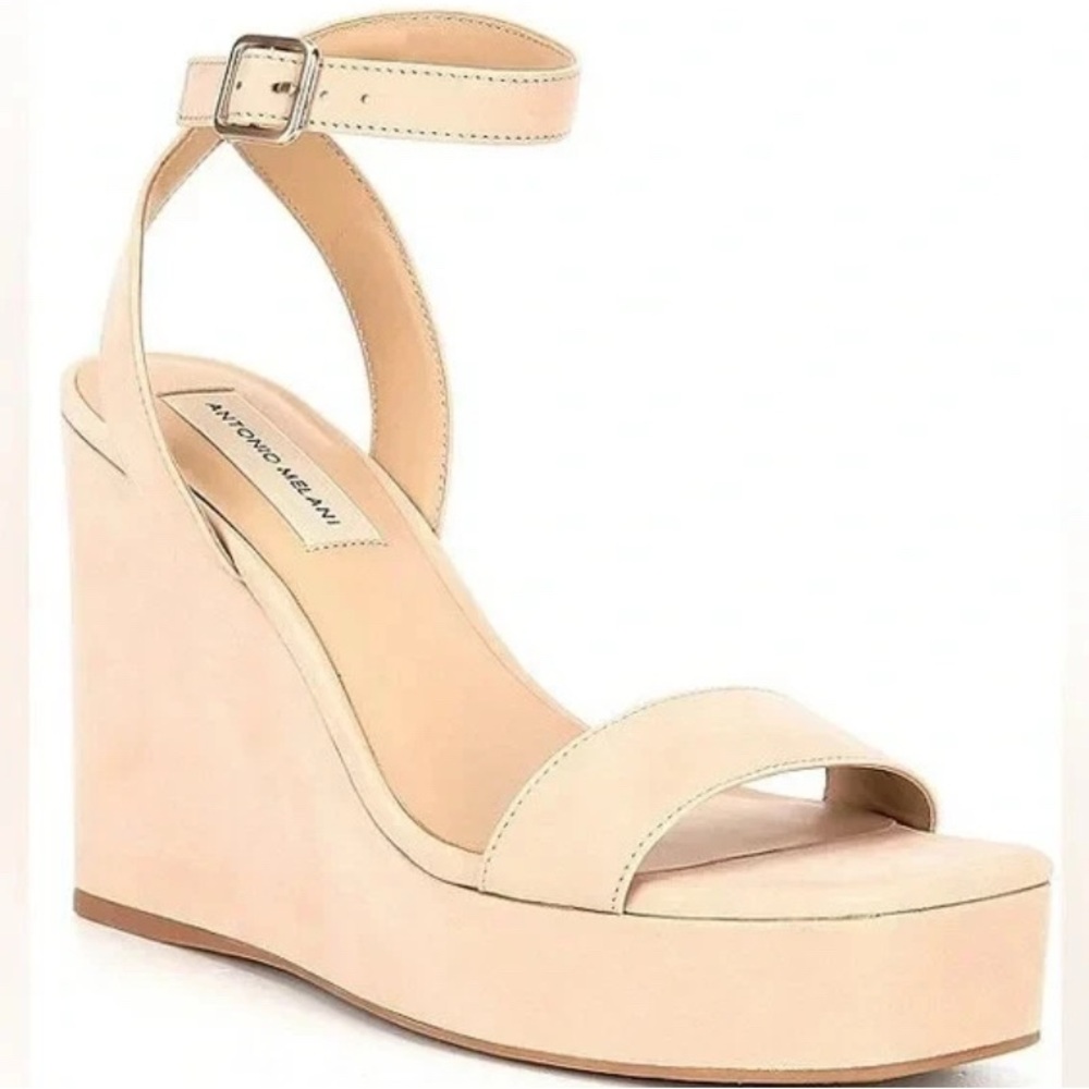 NEW- Size 10M Womens Antonio Melani Madelle Leather Wedge Sandals Beige